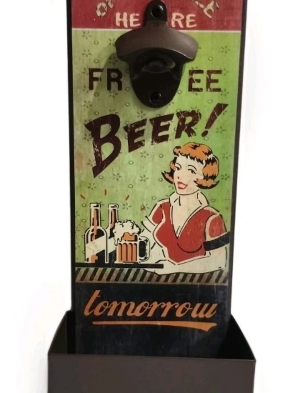 Vintage bar sign Wall Mount Bottle Opener Cap Catcher Free Beer Bar Decor